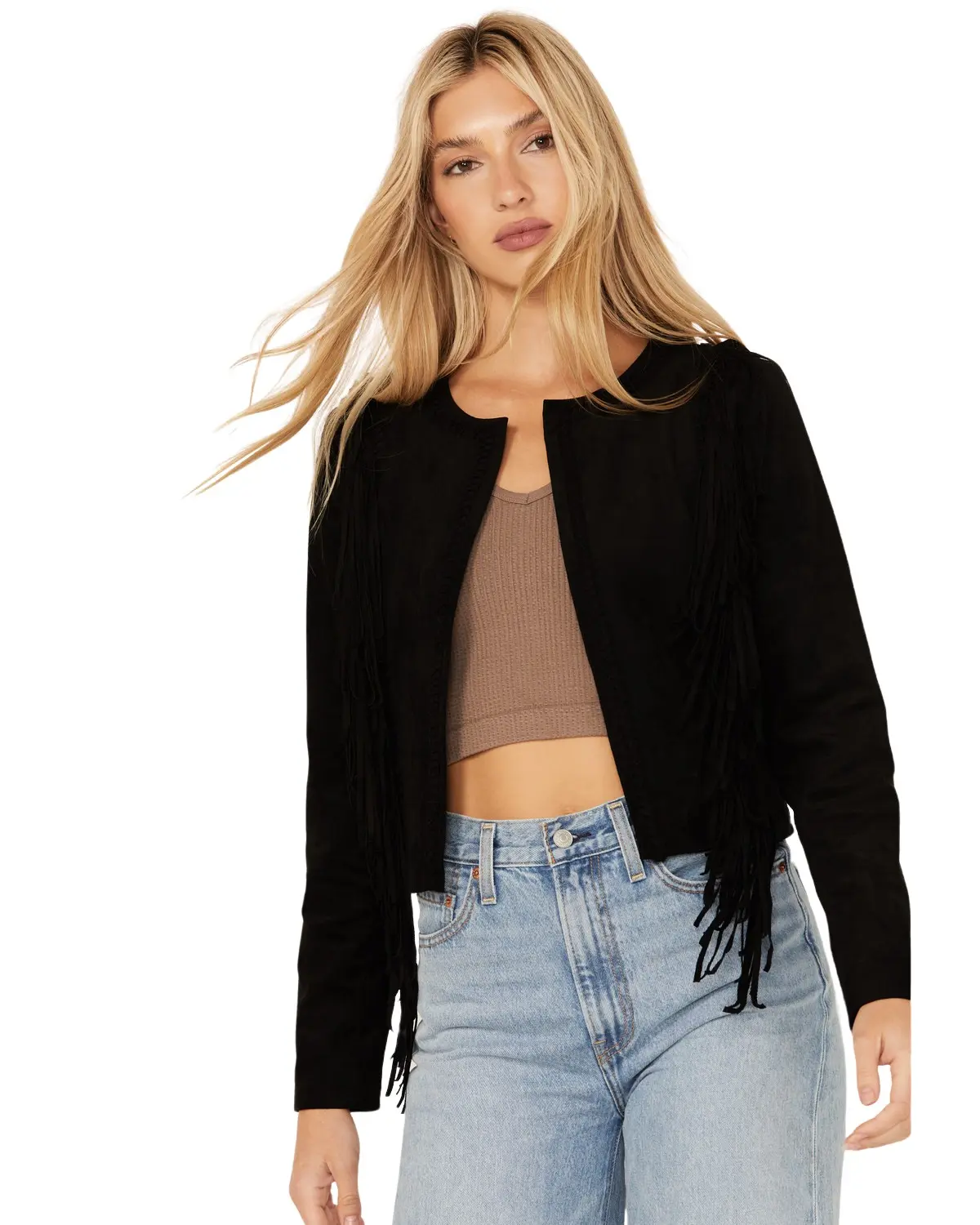 Shyanne Women's Women'S Faux Suede Fringe Jacket - Swho23o26-Blk