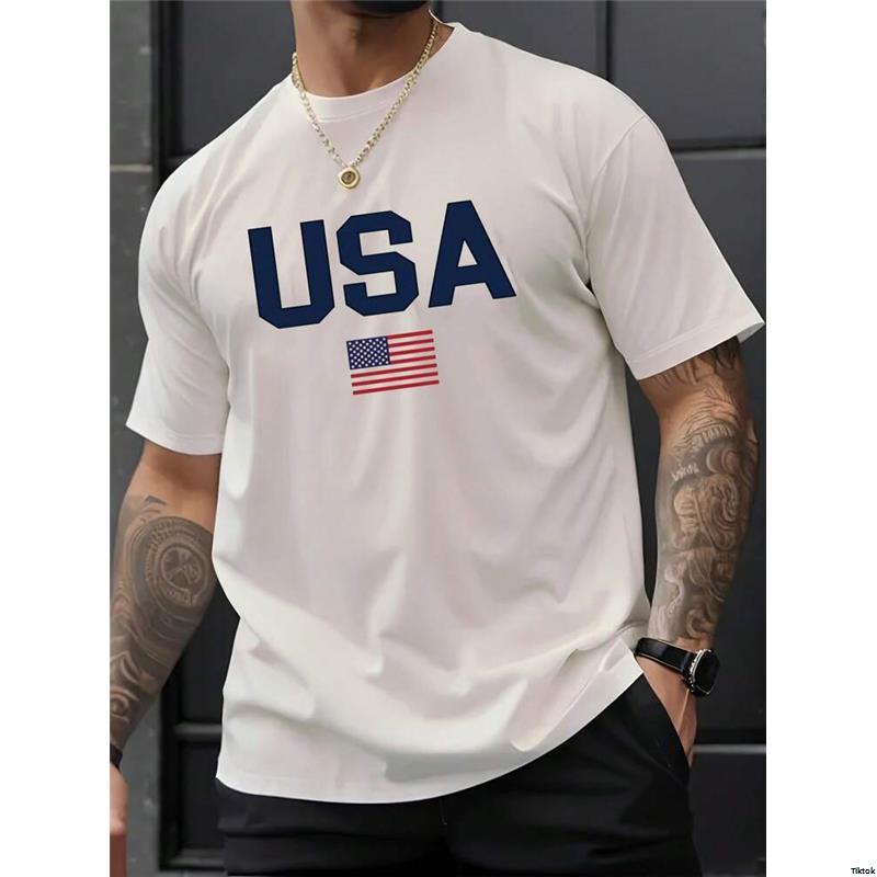 Shirt - AmericanFlagPrintCasualRoundNeckShortSleeveT 2025Men sSummerLetter