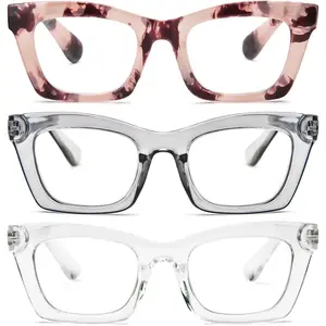 3 Pack Oprah Style Reading Glasses for Women, Blue Light Blocking Stylish Oversized Computer Readers Spring Hinge