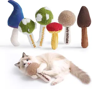 Puretoy 5 Pack Mushroom Catnip Cat Toys, Silvervine Chew Set with Crinkle, Corduroy & Plush Mixed Textures, Dental Teething Toy for Cats of All Ages