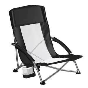 Heavy-Duty Portable Folding Camping Chair with Mesh Ventilated Backrest, Side Storage Pockets, Built-In Cup Holder and Integrated Backpack, Lightweight Foldable Outdoor Chair for Camping, Hiking, Picnics and Beach Trips