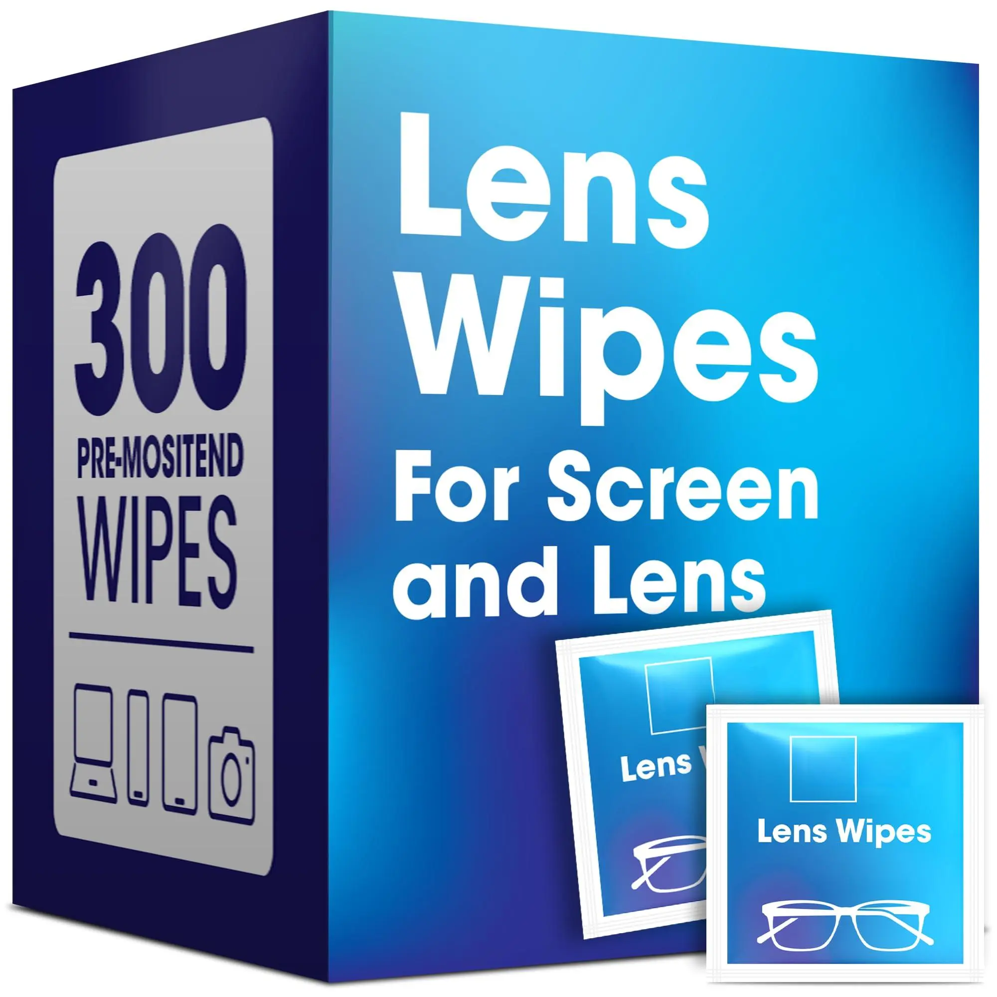 Screen Cleaner Wipes - Quick Dry  Streak-free For Electronics Phones Computers Cameras And All Lenses Soft & Gentle 300ct Pre-moistened Individually Wrapped