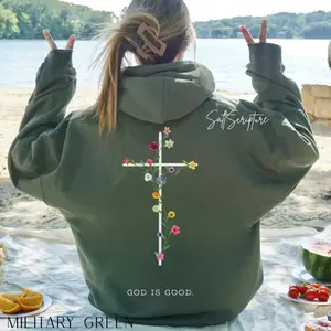 Christian Sweatshirt, Jesus Hoodie with Words on Back, Bible Verse Hoodie, God is Good Shirt, Floral Cross Faith Shirt, Religious Apparel