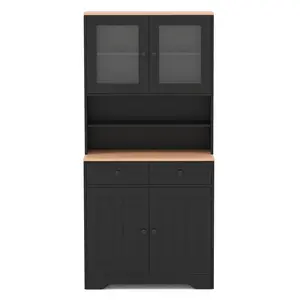 COSTWAY - Pantry Cabinet with 2 Removable Shelves-Black