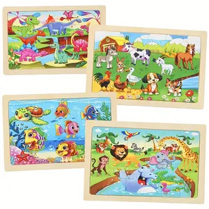Hatwoo Wooden Animal  Puzzle Set,  4pcs Animal Jigsaw Puzzle board with Box, include Forest Animal, Ocean, Dinosaur, Farm Animal, Perschool Learning Activities, Learning & Educational Toys, Gift for Boys