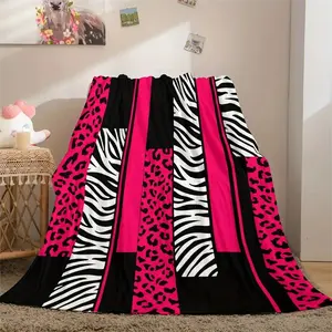 Pink Leopard Print Plush Blanket Air Conditioning Blanket Hunting Leopard Pink White Black Flannel Fleece Blanket  Animal Print Applies to Super soft  decorative sofa/sofa/bedroom