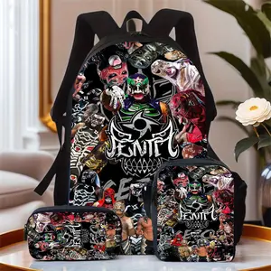 3-piece Mexican wrestling luchador backpack, featuring luchador characters (saint, king, ghost) - adjustable shoulder straps, zipper closure, lining and appliqué/print details - a gift for wrestling fans, suitable for travel, school, and luchador-themed c