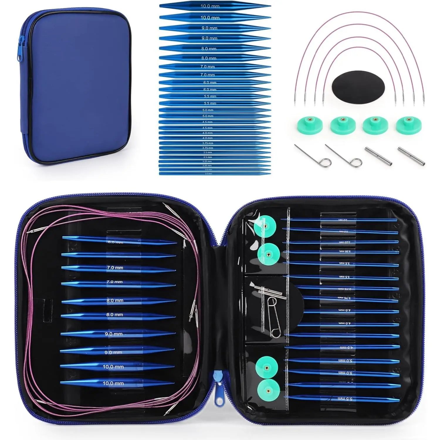 Interchangeable Circular Knitting  Set, 13 Pairs (26pcs)  Knitting  Kit, Sizes 3.0mm-10.0mm, Knitting  Case & Accessories, for Knitting Projects, Beginners &