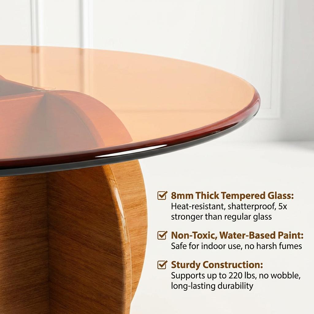 Round Coffee Table with Glass Top & Wood Base, 31.5" Modern Center Table for Living Room, Space-Saving Design Perfect for Apartment, Office & Small Space