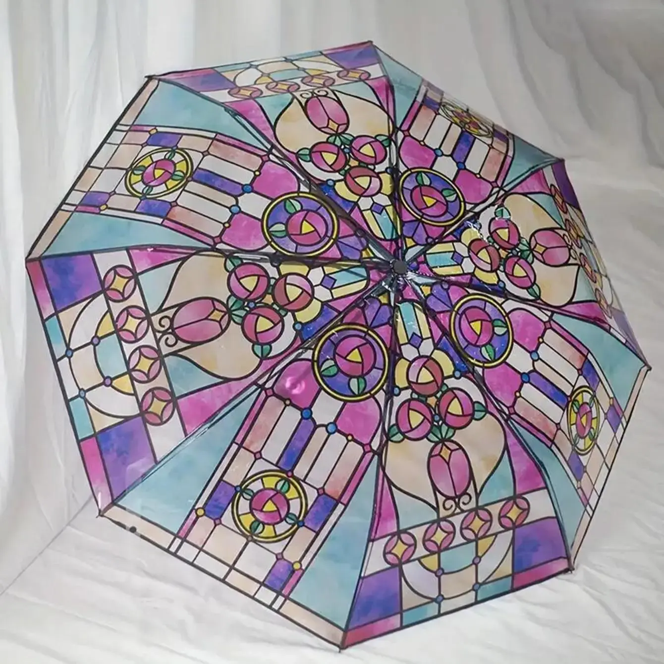 Retro Transparent Creative Dual-Purpose Handcrafted Folding Umbrella, Romantic Poetic Design for Rain and Shine, Unique Gift for Fashion Lovers, Lightweight Whimsical Umbrella, Foldable Umbrella, Clear Umbrella