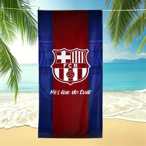 Barcelona Club Emblem Printed Beach Towel,Exclusive to Barcelona Fans,Essential for Summer Beach Travel and Pool Parties,Soft and Absorbent Bath Towel,Lightweight & Foldable for Travelers, Campers & Beachgoers