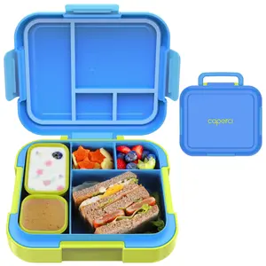 Caperci Bento Lunch Box for Kids-  Large 4.8 Cups Lunch Container with 2 Modular Containers - 4 Compartments, Leak-Proof, Portable Handle, Microwave/Dishwasher Safe