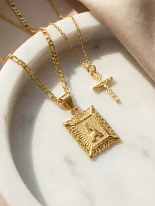 2-piece set fashionable 26-letter cross necklace, punk 18K real gold electroplated, versatile and delicate jewelry #Cuba chain #Figaro chain #stainless steel jewelry #trendy/fade-resistant/allergy-proof/couples/festival/party/ideal gift