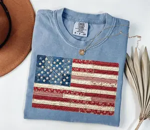 Comfort Colors 4th Of July Shirt, Retro American Flag Tshirt, Patchwork USA Tee, Patriotic Top, Fourth Of July Apparel, National Day Outfit