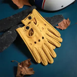 Men'S Goat Leather Driving Gloves, Street Style Full Finger Gloves, Soft Genuine Leather, Solid Color, with 100% Polyester Fiber Lining, for Riding