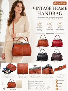 Women Vintage Hollow Handbag PU Leather Shoulder Crossbody Bag Stylish Clutch Satchel Purse with Kiss Lock Closure, Adjustable Shoulder Strap, enough space to phone, wallet, cosmetics, keys, and other items, for daily use,dating,shopping,parties,travel