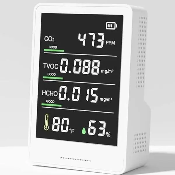 5-in-1 Professional Indoor Air Quality Monitor Indoor Portable CO2 Monitor Temperature Formaldehyde Detector Humidity TVOC Air Quality Tester - Confined Space Clean Air Monitor