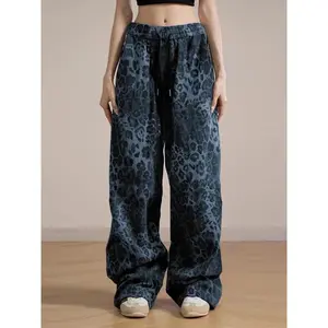 Women’s leopard print drawstring pants, autumn and winter casual pocket pants, women’s everyday wear pants