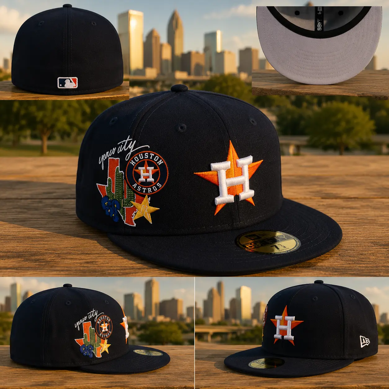 Houston Astros New Era 59FIFTY Fitted Hat – Houston City Edition Cap, Navy Orange Flat Brim Baseball Hat, Collectible Streetwear Headwear