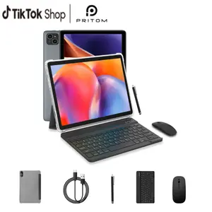 [Summervibes]PRITOM 10.1-inch Tablet Set 128GB ROM+8(4+4)GB RAM Smooth Android 14 Tablet Dual Camera Bluetooth Keyboard Mouse Stylus 2.4G/5G WIFI Type-C Charging Large Storage Back-to-school Gifts MothersDay Gift