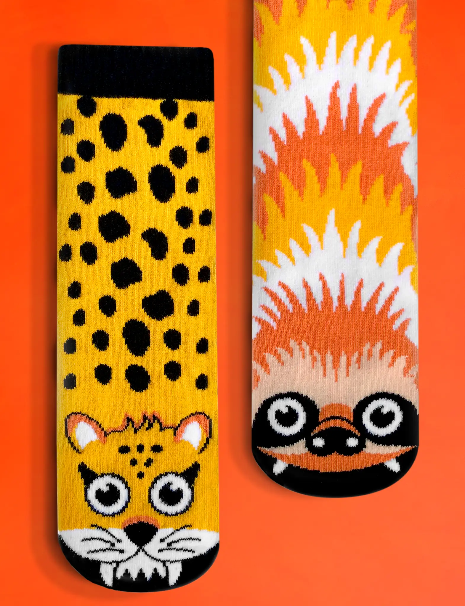 PALS Sloth & Cheetah Mismatched Socks - Cartoon Animal Design, Unisex Crew-Length Tube Socks, 76% Cotton, 13% Polyester, 9% Nylon, 2% Spandex, OEKO-TEX® Certified, All Seasons