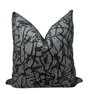INK MUSE Abstract Sketch Pattern Decorative Throw Pillow in Black and Gray Woven Fabric for Sofa Bed or Accent Chair