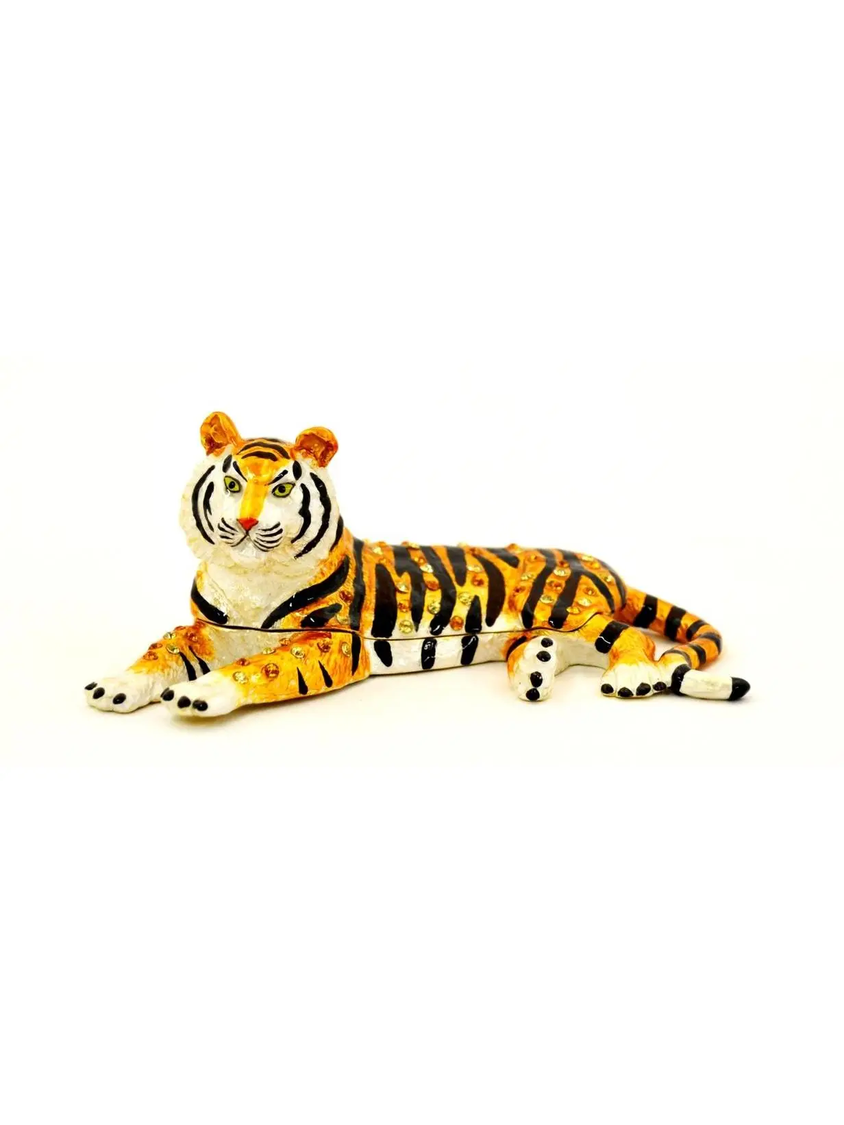 Ciel Collectables 1131499 Laying Down Tiger Gold Plating Trinket Box - Swarovski Crystals & Enamel