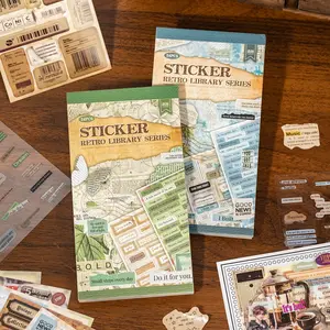 24 Sheets Vintage Bookshelf Stickers, English Alphabet Stickers Book, Handmade Scrapbook DIY Materials, Adhesive Stickers, School Office Stationery Decoration, Decorative Stickers