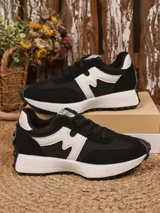Women's Spring & Fall New Style Casual Fashion Round Toe Sneakers, Breathable Lace-Up Design, Comfortable All-Season Footwear for Daily Wear