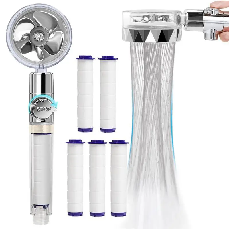 Waist Shaped Turbocharged Filter Shower Head, 1 Count Handheld Shower Head with 5counts Filter, Water Saving Shower Head for Home Bathroom, Bathroom Showerhead Filter, Filtered Showerhead, Filtered Shower Heads