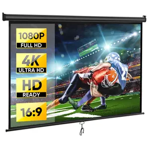SEGAWE Wall Mount 80 Inch Manual Pull Down Projector Screen, Black