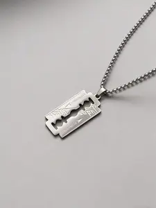Punk Style Razor Blade Pendant Necklace, Unisex Fashion Accessory, Trendy Men's Shaving Knife Charm, Unique Personality Jewelry