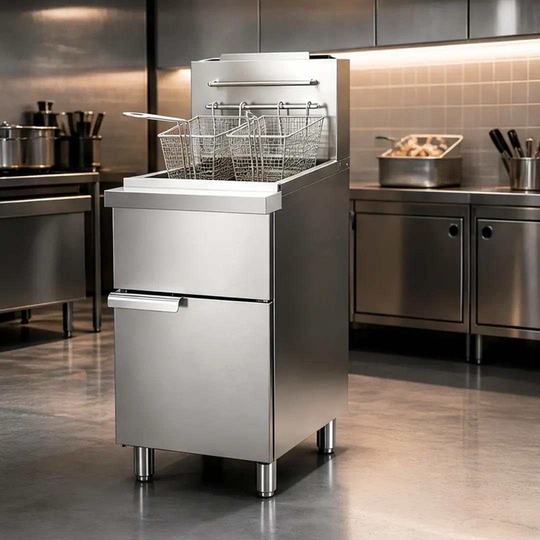 Commercial Deep Fryer - 3-Burner Propane Floor Standing Stainless Steel Dual Basket, 40lb Capacity, 90000 BTU, 200-400F Adjustable Temperature, Silver, Heavy Duty 3-Burner Commercial Stoves for Restaurant Kitchens, Three-Burner Commercial Stoves