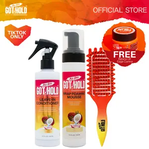 All Day Got Hold Curl Defining Brush Bundle for Natural Hair Defined Curls Frizz Control and Shine with Leave In Conditioner and Wrap Foaming Mousse Plus Free Edge Control 60ml