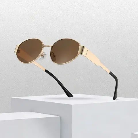 Women's Classic Oval Sunglasses, High Quality Metal Small Fashionable Frames, Retro Personality Unisex Internet Celebrity-Style Eyewear, Model 40235, Fashionable Frames Sunglasses summerwins