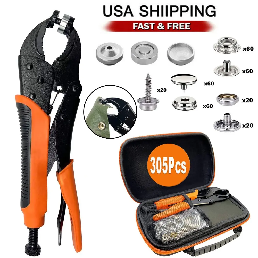 SJPACK Heavy Duty Snap Fastener Tool Kit - 305 Button Set, Pliers, Solid Metal Components for Boat Cover, Marine Gear, Indoor/Outdoor Textile Projects, Snap Button, Snap Pliers