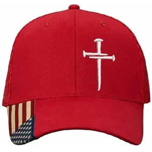 Christian Hats for Men Women Jesus 3 Nail Cross Hat Red Mesh Back Hat