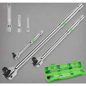 Heavy Duty Breaker Bar Set with 1/4", 3/8" & 1/2" Drive, 6-inch 10-inch 15-inch Length, 180 °     Rotatable Head, Professional Socket Wrench Tools, Durable Steel Construction, Non-Slip Handle Grip wrench kit strap  wrench