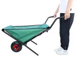 Hardware Collapsible Wheelbarrow 176 lbs Folding Yard Garden Wheelbarrow Foldable Lightweight Gardening Heavy Duty Oxford Cloth Green Lawn Cart for Grass, Leaf, Garden Supplies, 10" Pneumatic Tire