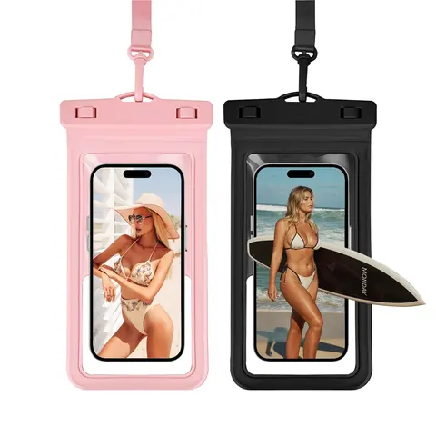 Unisex Adults’ Large Solid Waterproof Phone Pouch with Internal Card Holder, Universal Fit for iPhone Pro Max & Large Phones, Swim Shade Water Sports Accessory for Beach Swimming (Pink/Black/White)