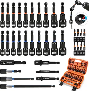 35 PCS Magnetic Nut Driver Set, Impact Drill Driver Bit 1/4" Hex Shank, SAE & Metric Cr-V Steel Nut Drivers with Quick-Release Extensions, Impact Socket Adapters, Bit Holder, 8PCS S2 Bits, Toolbox