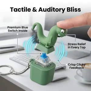 Lizard Keychain Sound Fidget Toys,Rechargeable Lizard Anxiety Relief Keychain Button Toy with Colorful Light & Sound, Fun Portable Anxiety Relief Toy