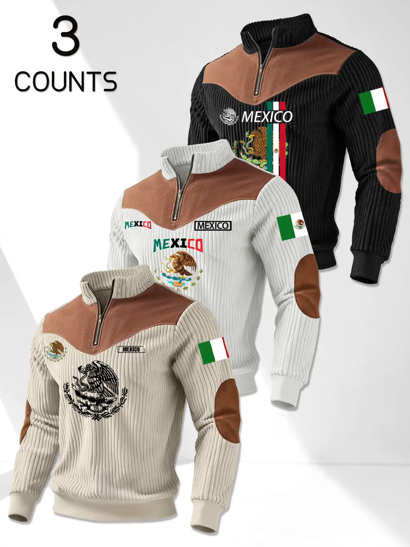 Mexican Theme Pattern 3-Piece Set, Men's Fitted Knit Sweater, Long Sleeve, H-Type Silhouette, Casual & Commute Wear, Fall&winter Fashion