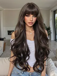 Long Wavy Synthetic Hair Wig for Women, 30 Inch with Bangs, Smooth and Natural Texture for Parties and Everyday Use, Synthetic Material Wigs