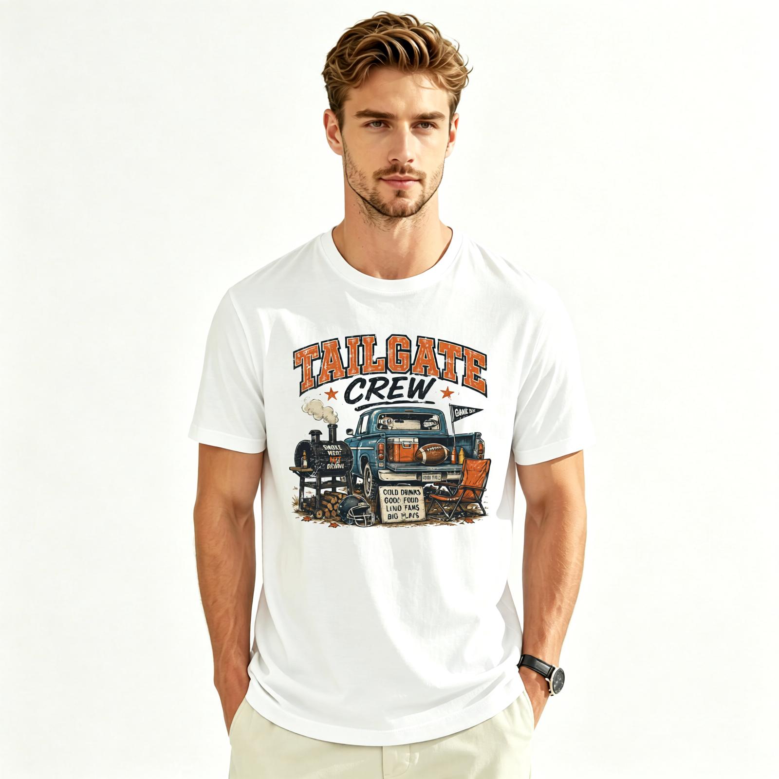 Men's Vintage Print Short-Sleeve Casual Football Tailgate Tee - Breathable Soft Cotton Unisex Menswear Top for Game Day BBQ Parties