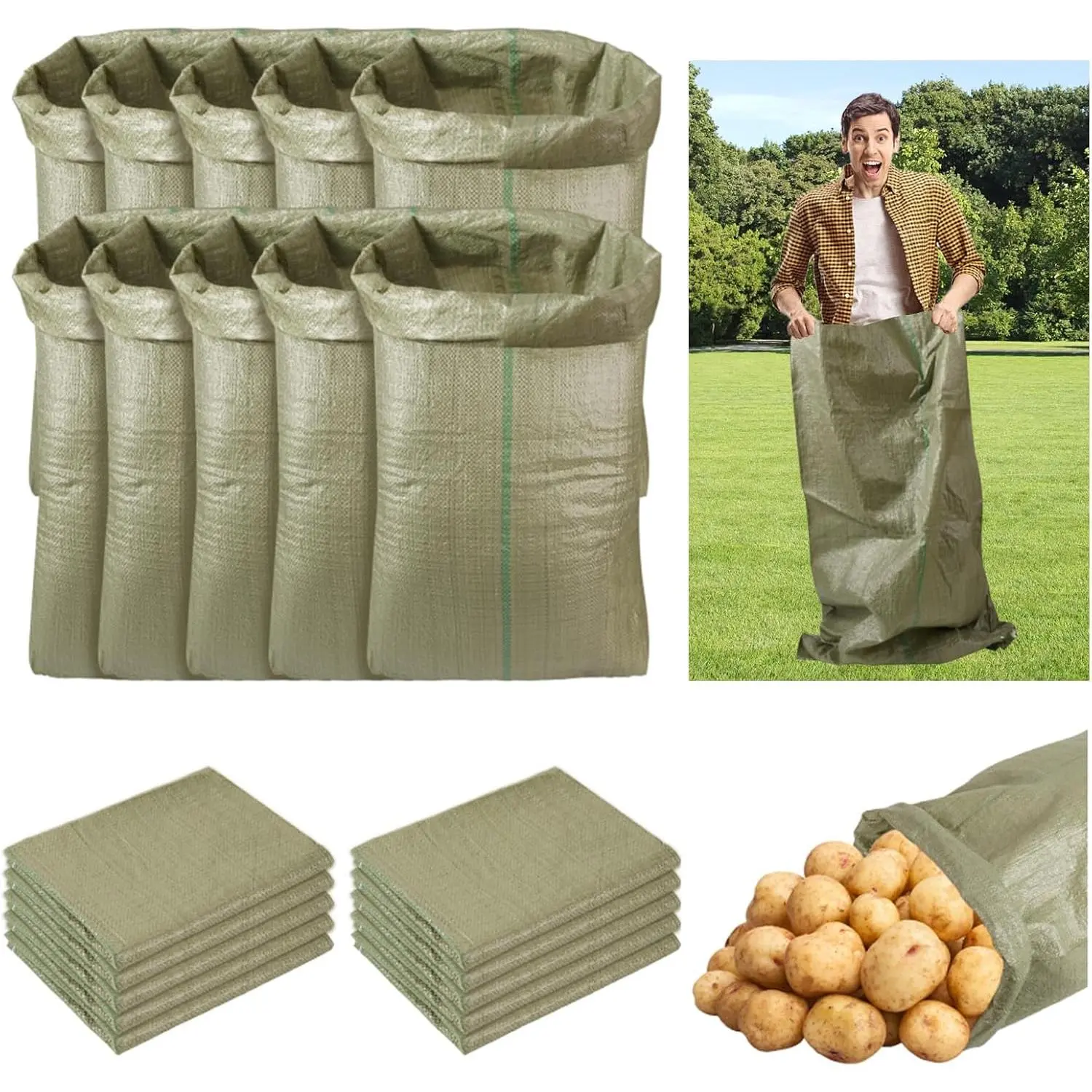 Potato Sack Race Bags 20 Pack, Large Durable PP Sacks for Kids & Adults, Reusable Outdoor Game for Birthday Parties & Family Reunions, Fun Gifts, Friends, Outdoor Play