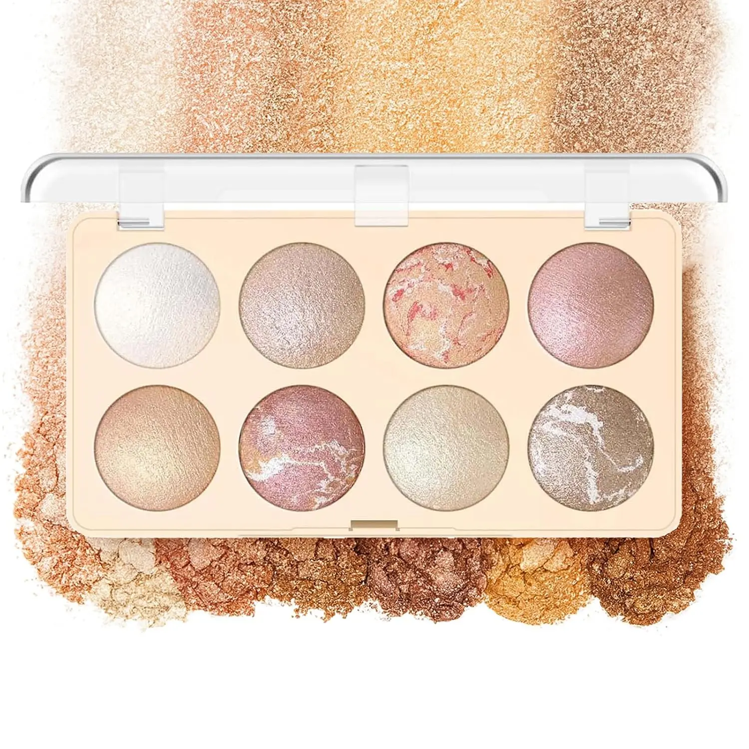 Women's 8-Color Baked Makeup Palette - Light Brown, Pink Shades for Eyeshadow, Highlighter, Blush, Contour - Blendable All-Face Kit for Daily Use, Parties