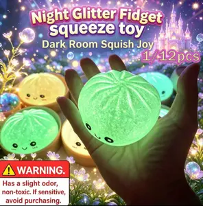 Kawaii Glowing Dumpling Fidget Toy, Fluorescent Powder Filled Silicone Squeeze Ball, Soft Stress Relief Toy, Night Light Play Toy for Kids, Novelty Party Favor & Gift