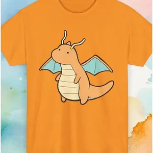 Dragonite Chibi Shirt, Pocket Chibi Collection, Merch, Dratini, Dragonair, Pokemon Dragonite, Casual Cotton Unisex T-Shirt Gift for Fans