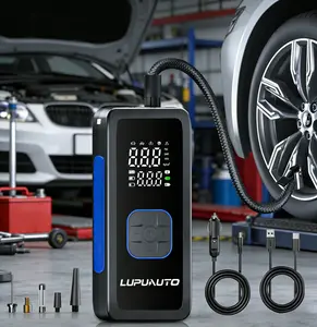Portable tire inflator air compressor, fast inflation, air pump with cigarette lighter plug, 4 preset modes suitable for cars, motorcycles, bicycles, balls, with pressure gauge, LED light